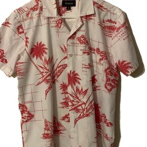 Brixton Red and White Hawaiian Print Shirt
